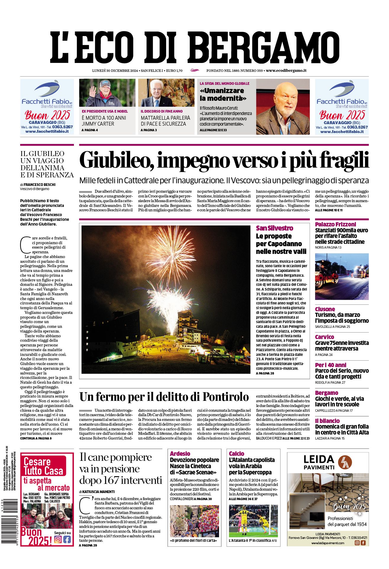 Prima-pagina-eco-di-bergamo-edizione-di-oggi-30-12-2024