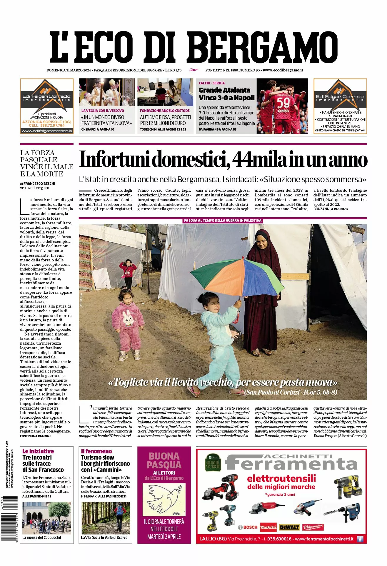 Prima-pagina-eco-di-bergamo-edizione-di-oggi-31-03-2024