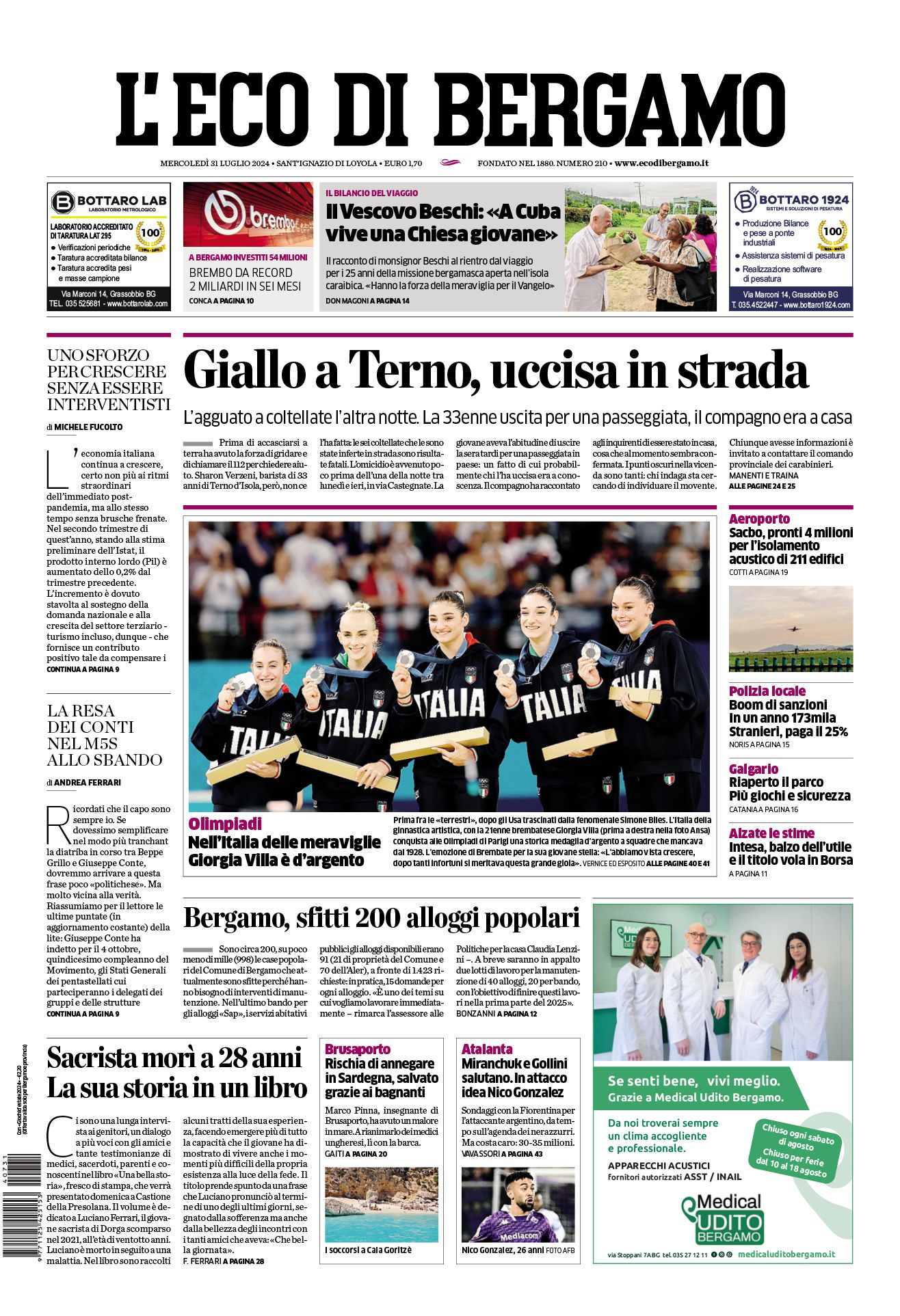 Prima-pagina-eco-di-bergamo-edizione-di-oggi-31-07-2024