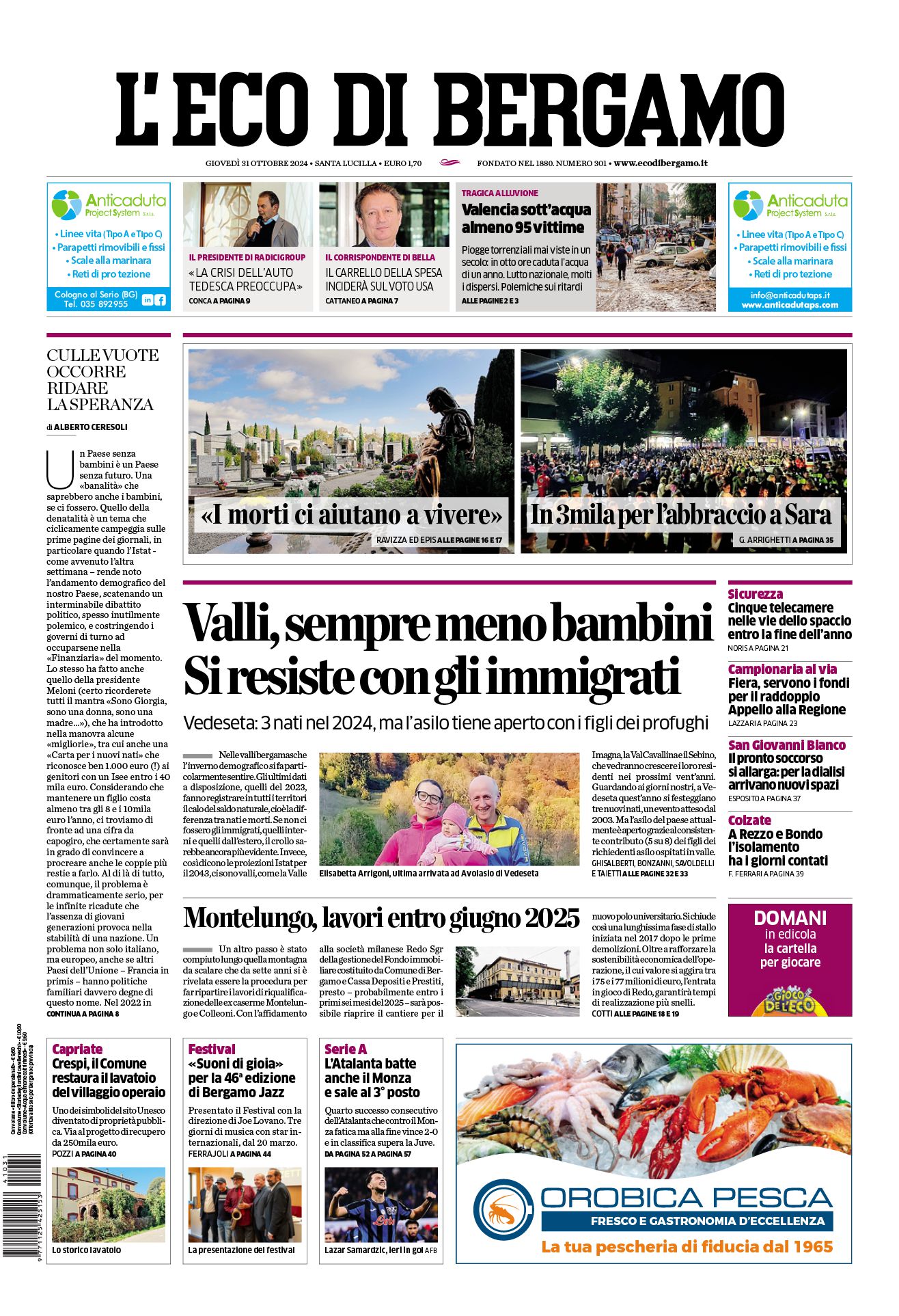 Prima-pagina-eco-di-bergamo-edizione-di-oggi-31-10-2024