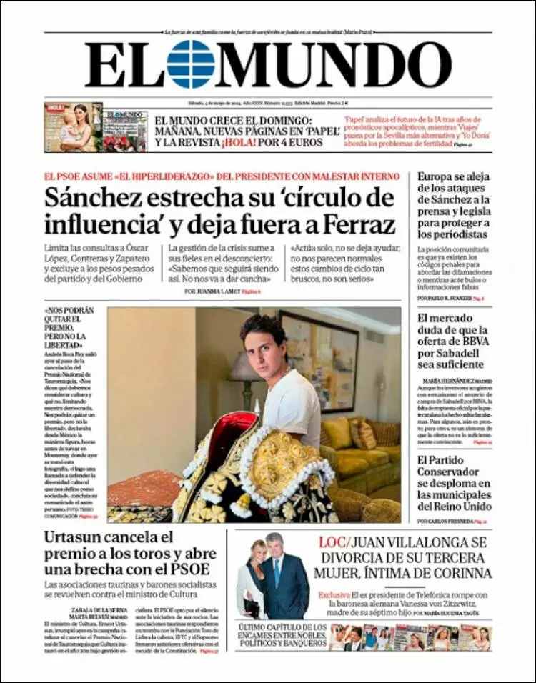 Prima-pagina-el-mundo-edizione-di-oggi-04-05-2024