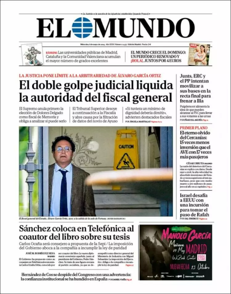 Prima-pagina-el-mundo-edizione-di-oggi-08-05-2024