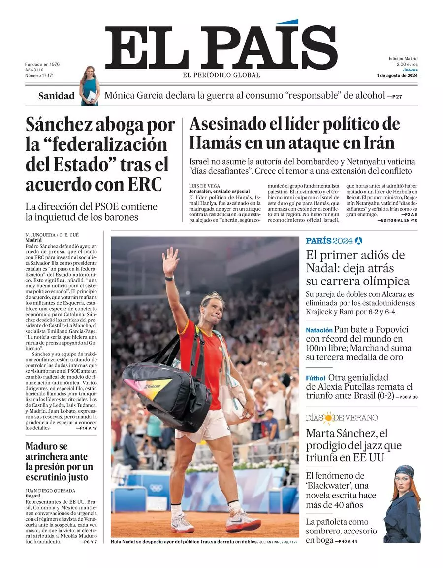 Prima-pagina-el-pais-edizione-di-oggi-01-08-2024