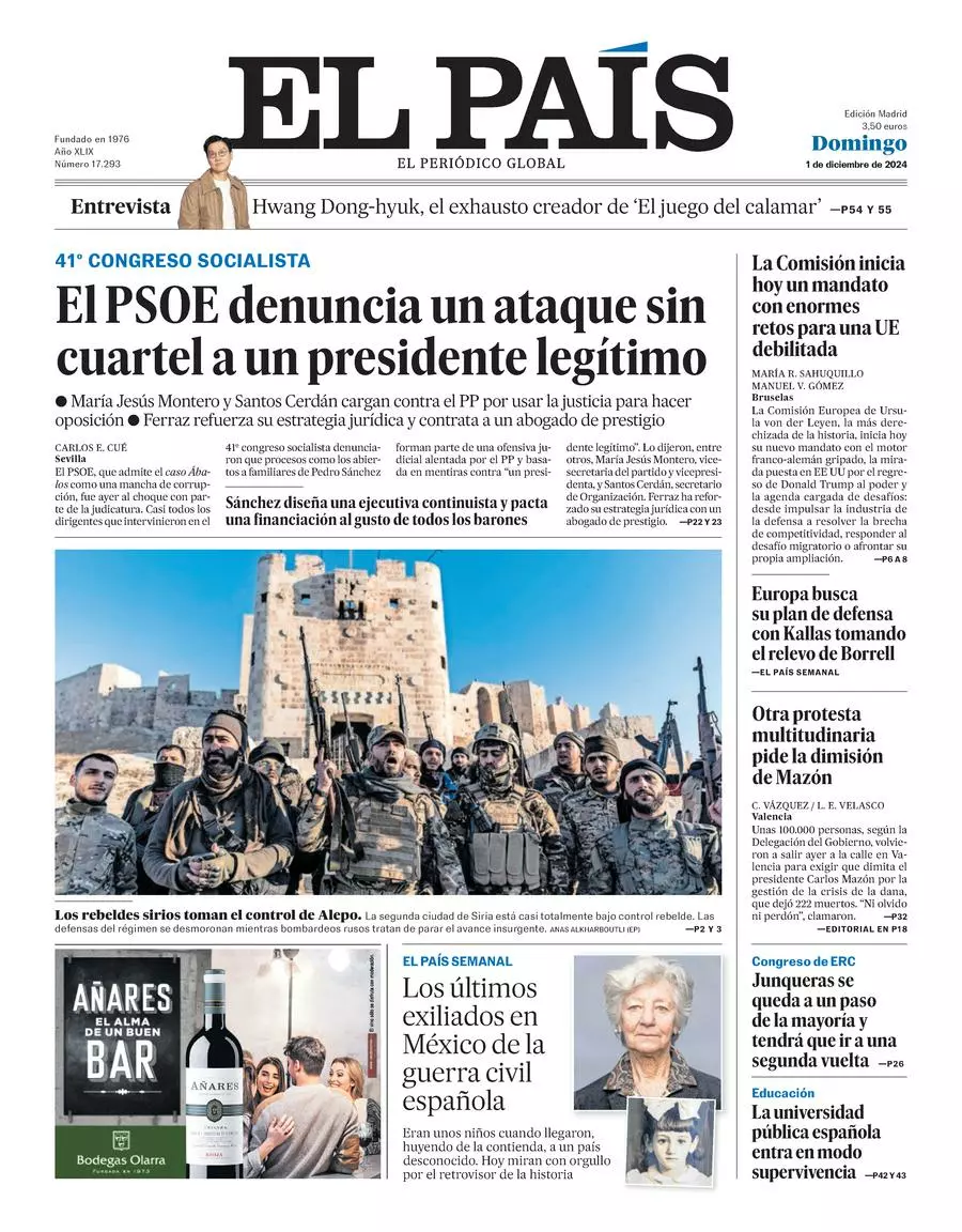 Prima-pagina-el-pais-edizione-di-oggi-01-12-2024