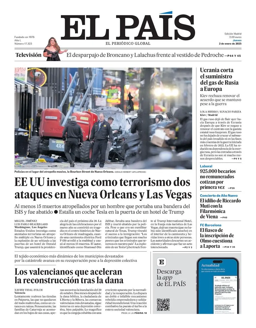 Prima-pagina-el-pais-edizione-di-oggi-02-01-2025