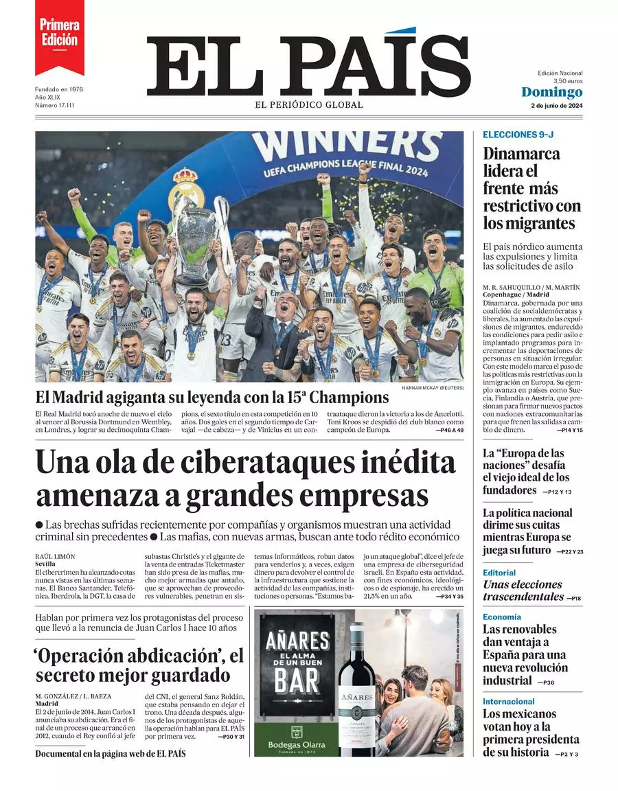 Prima-pagina-el-pais-edizione-di-oggi-02-06-2024