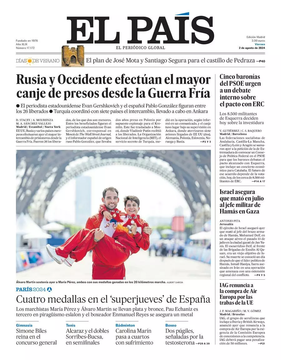 Prima-pagina-el-pais-edizione-di-oggi-02-08-2024