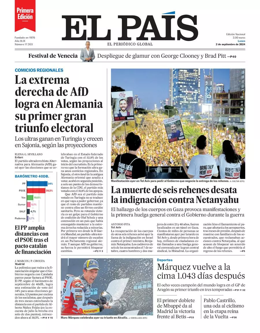 Prima-pagina-el-pais-edizione-di-oggi-02-09-2024