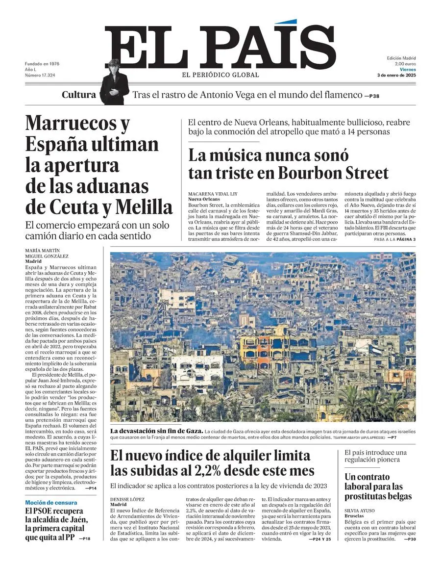 Prima-pagina-el-pais-edizione-di-oggi-03-01-2025