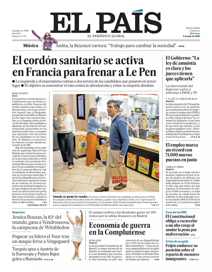 Prima-pagina-el-pais-edizione-di-oggi-03-07-2024