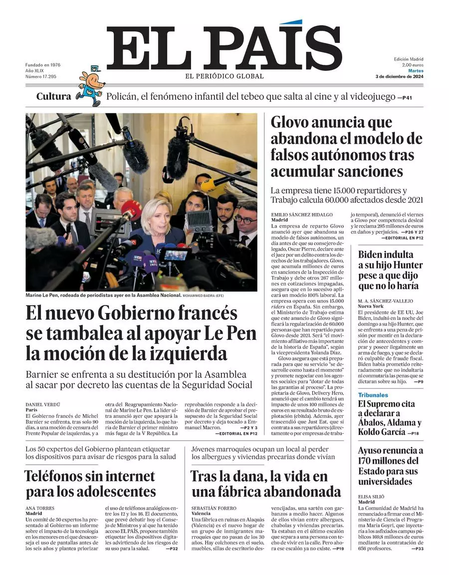 Prima-pagina-el-pais-edizione-di-oggi-03-12-2024