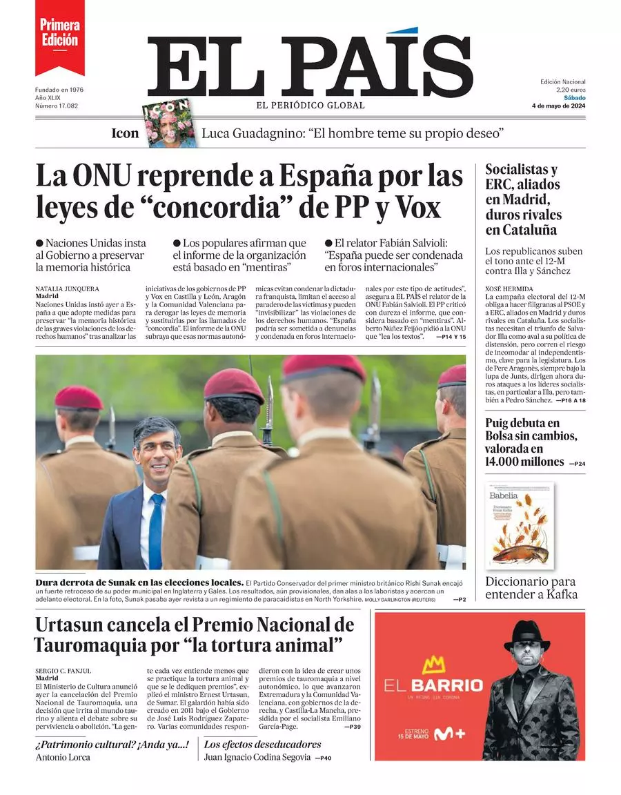 Prima-pagina-el-pais-edizione-di-oggi-04-05-2024