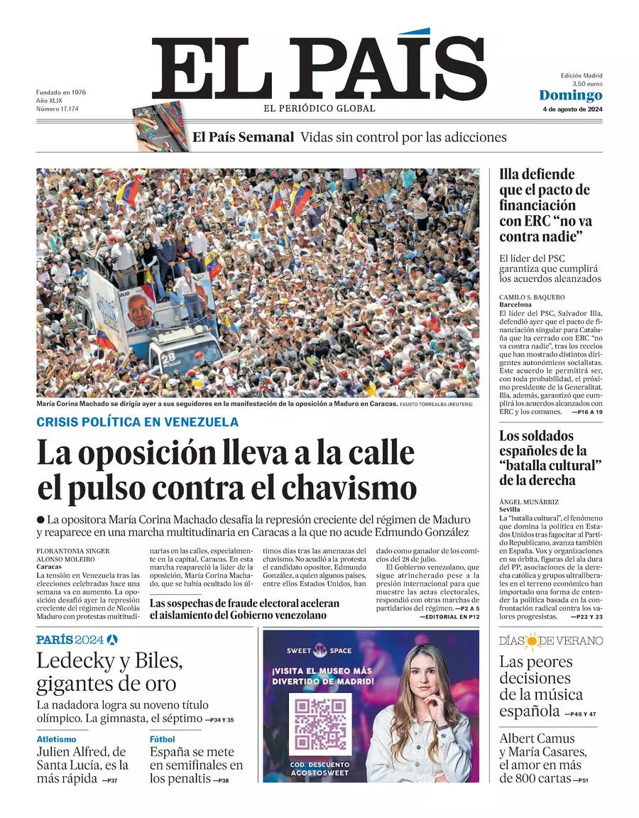 Prima-pagina-el-pais-edizione-di-oggi-04-08-2024