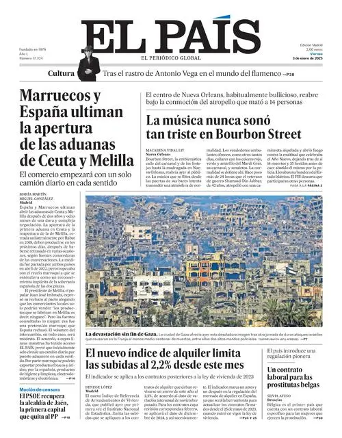 Prima-pagina-el-pais-edizione-di-oggi-05-01-2025