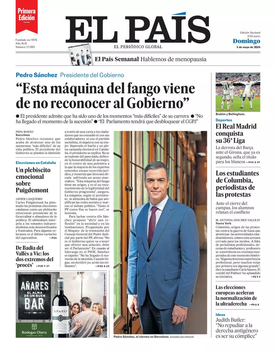 Prima-pagina-el-pais-edizione-di-oggi-05-05-2024