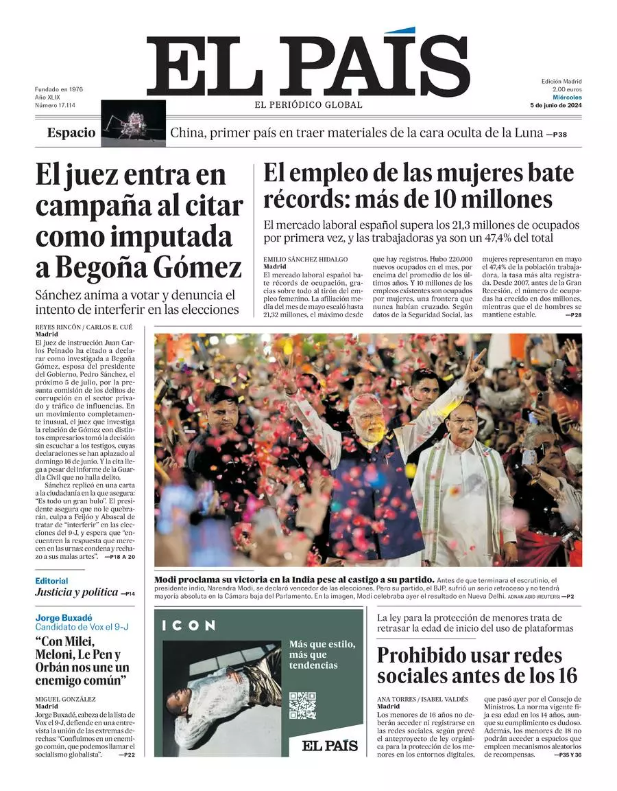 Prima-pagina-el-pais-edizione-di-oggi-05-06-2024