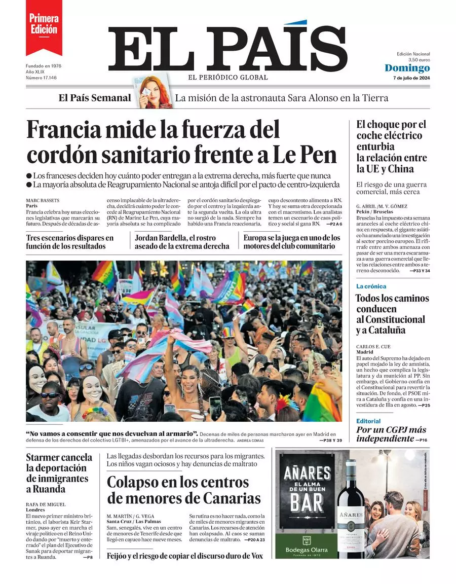 Prima-pagina-el-pais-edizione-di-oggi-07-07-2024