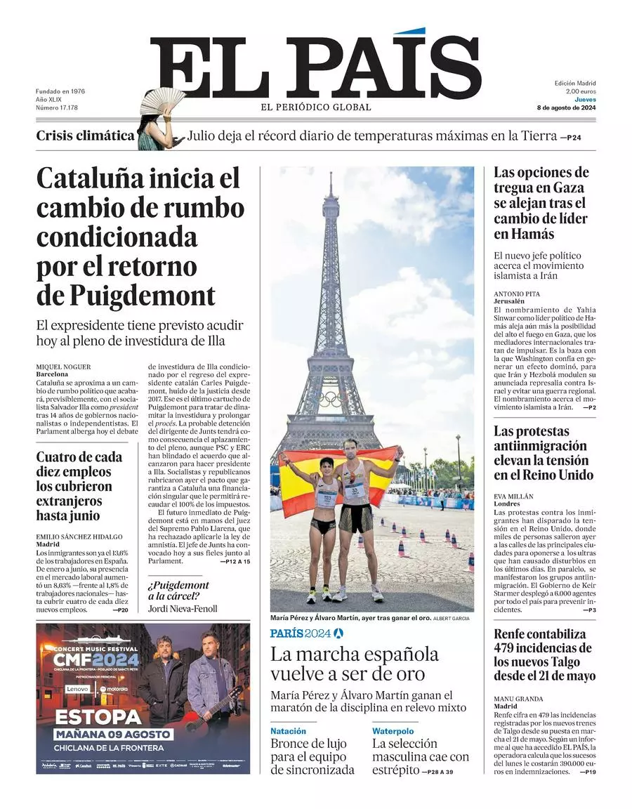 Prima-pagina-el-pais-edizione-di-oggi-08-08-2024