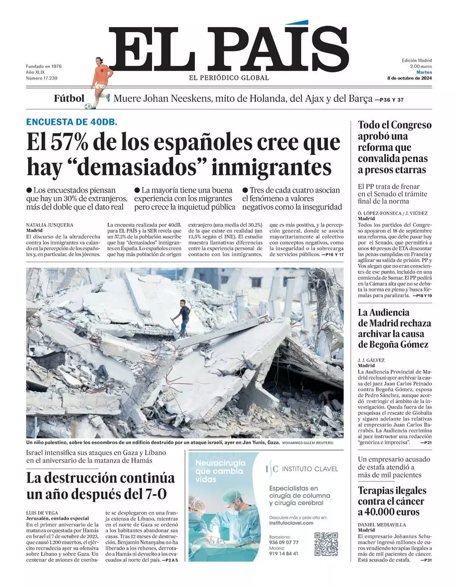 Prima-pagina-el-pais-edizione-di-oggi-08-10-2024