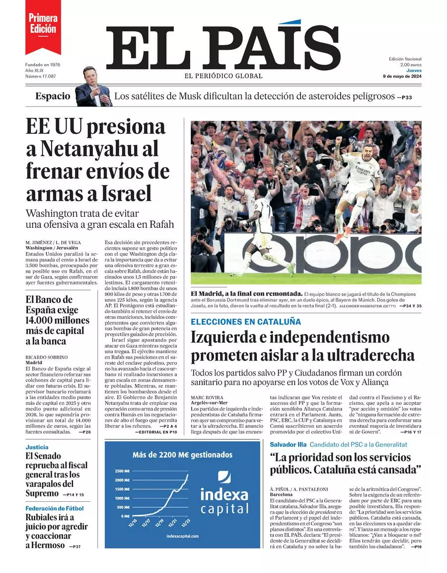 Prima-pagina-el-pais-edizione-di-oggi-09-05-2024