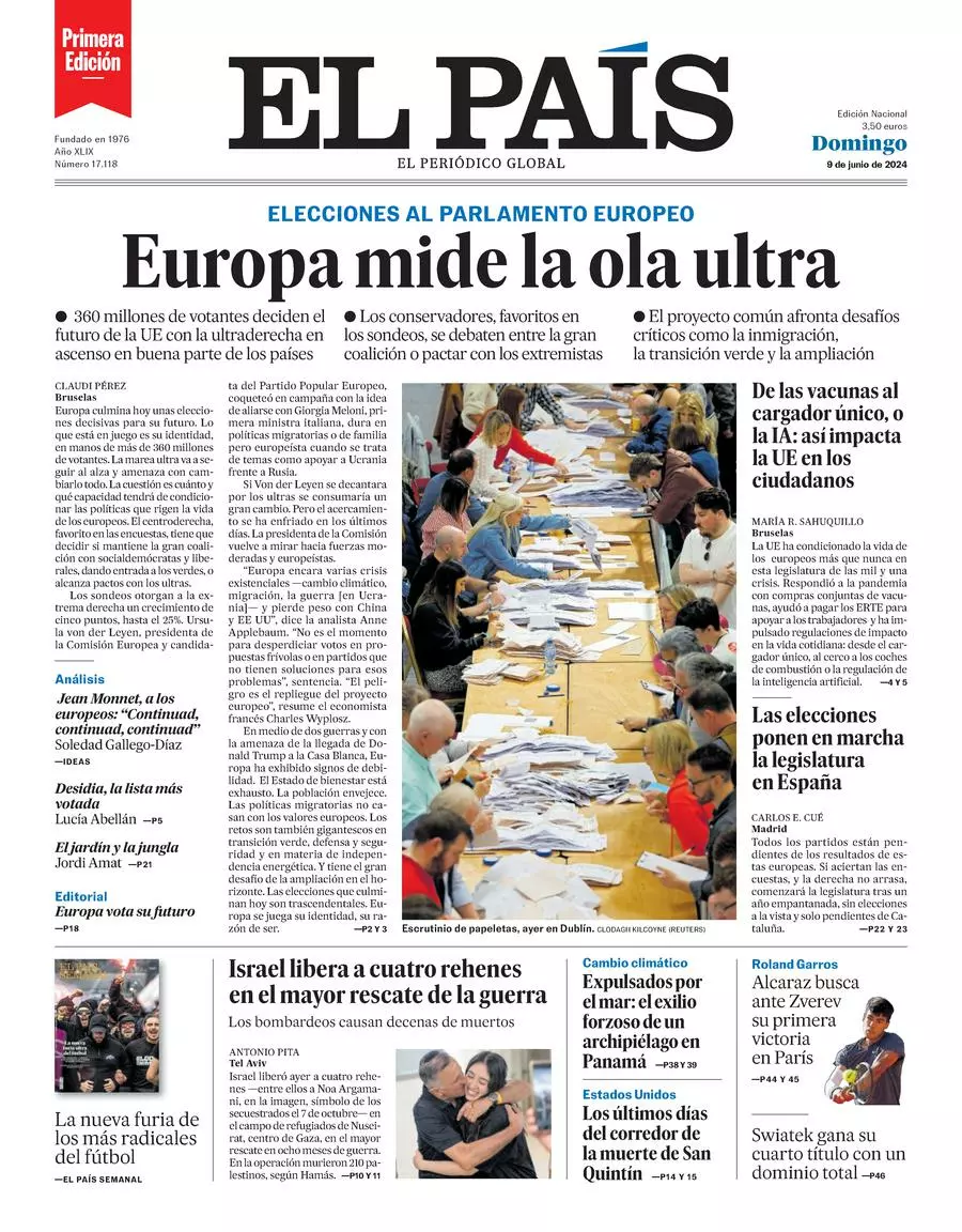 Prima-pagina-el-pais-edizione-di-oggi-09-06-2024