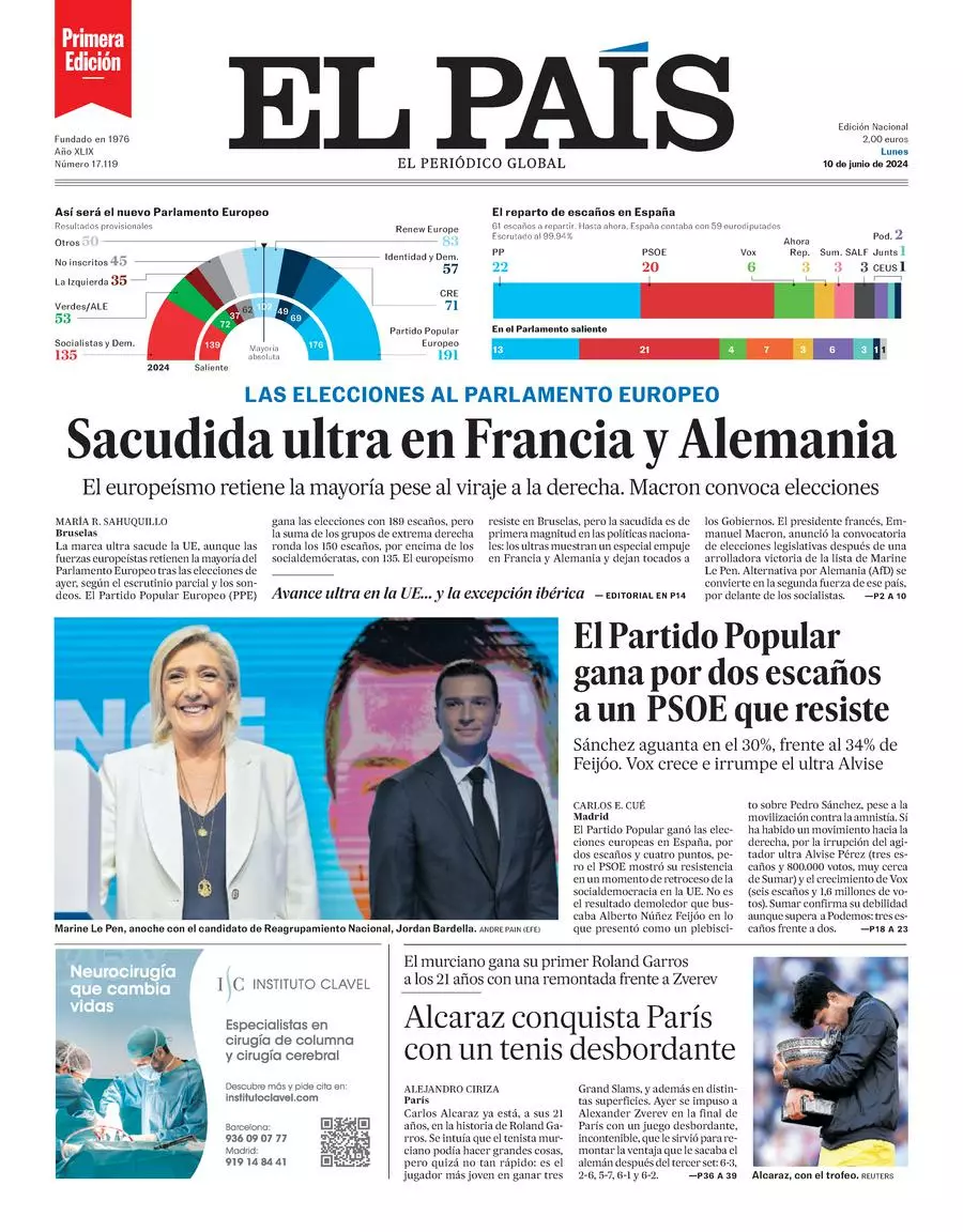 Prima-pagina-el-pais-edizione-di-oggi-10-06-2024