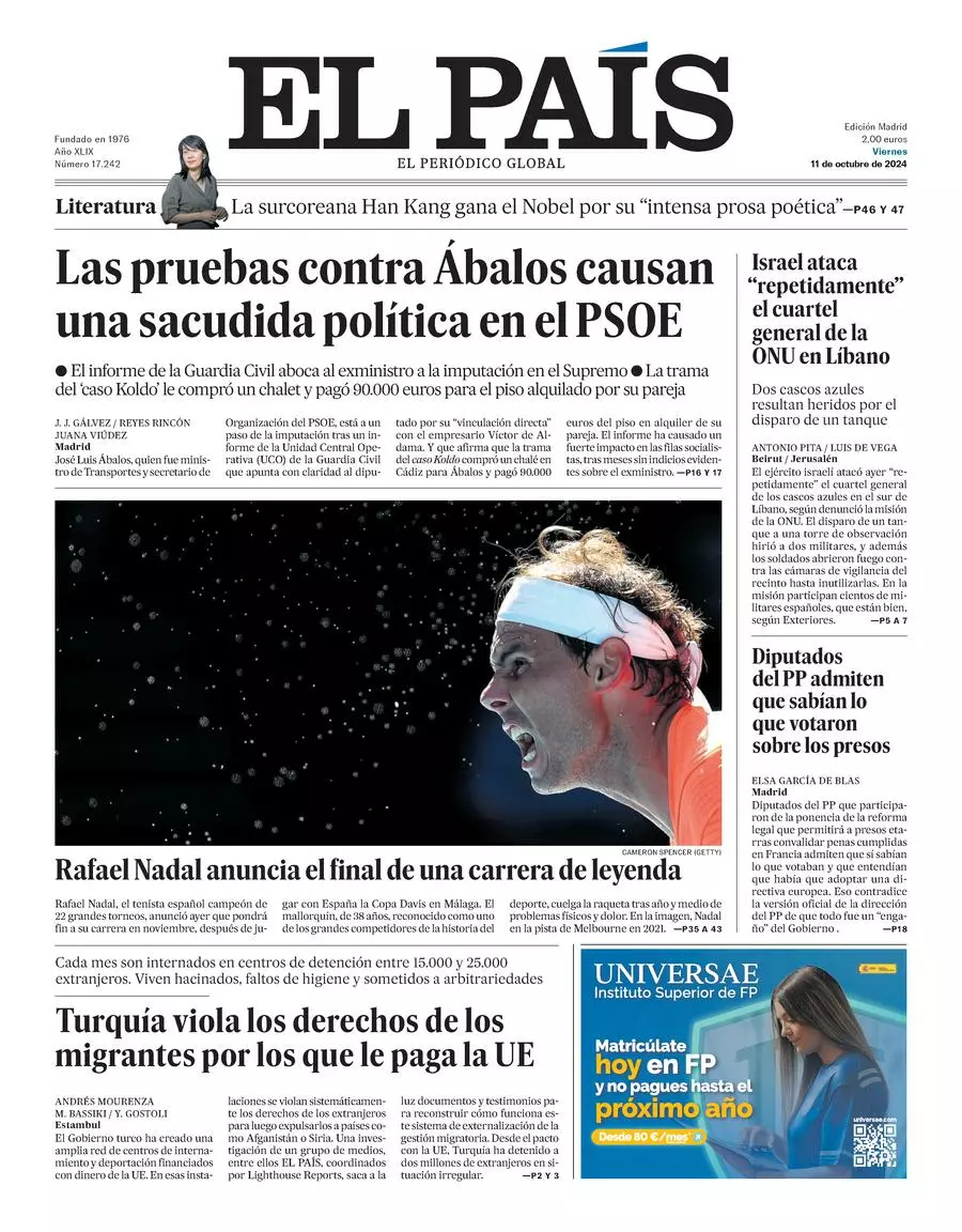 Prima-pagina-el-pais-edizione-di-oggi-11-10-2024