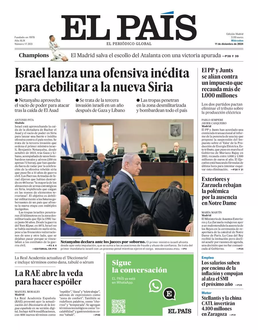 Prima-pagina-el-pais-edizione-di-oggi-11-12-2024