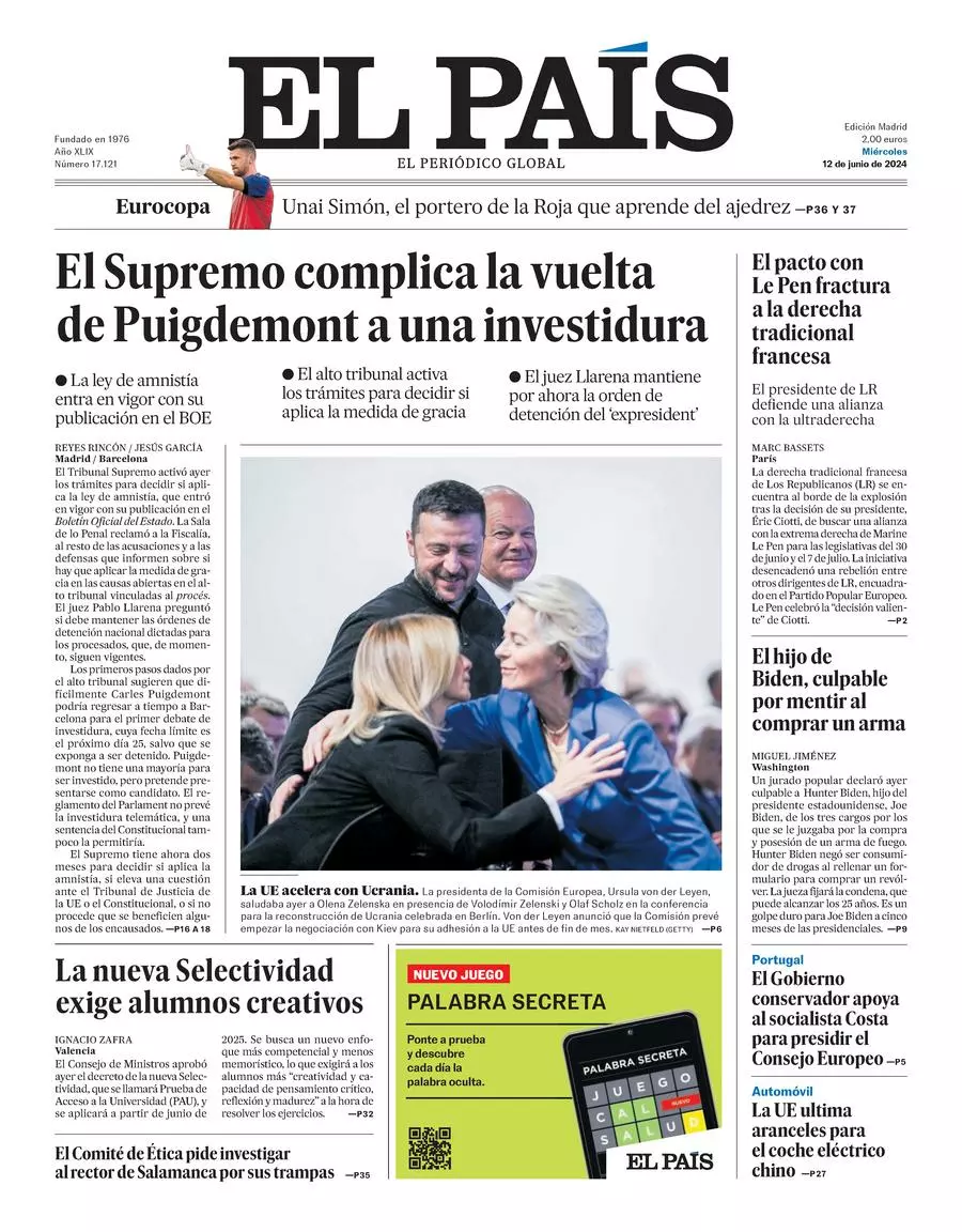 Prima-pagina-el-pais-edizione-di-oggi-12-06-2024