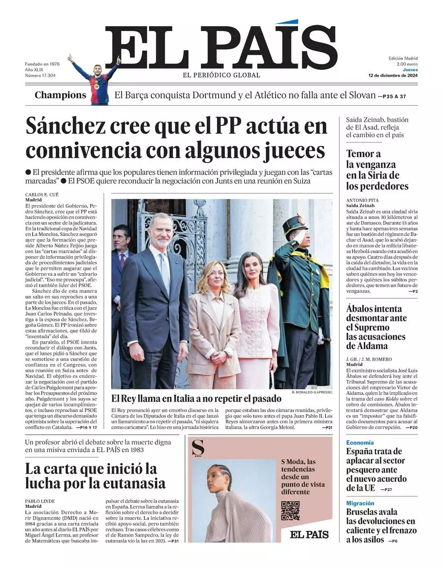 Prima-pagina-el-pais-edizione-di-oggi-12-12-2024