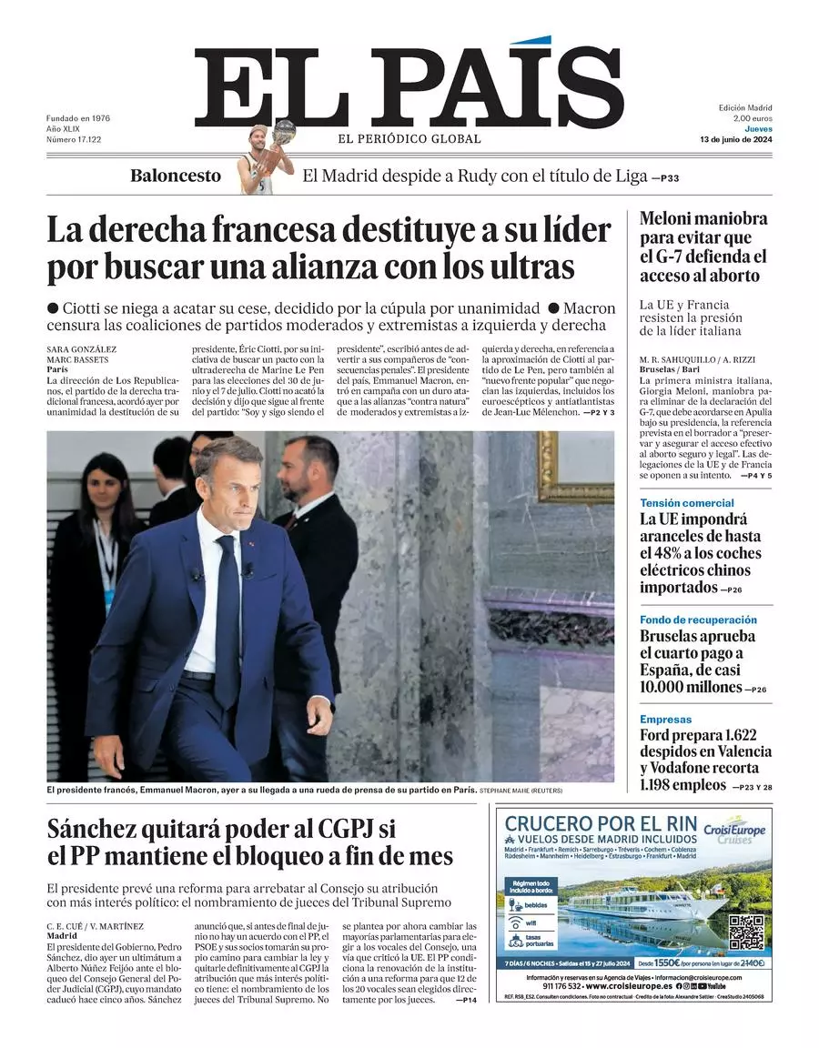 Prima-pagina-el-pais-edizione-di-oggi-13-06-2024