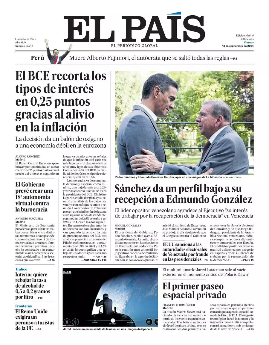 Prima-pagina-el-pais-edizione-di-oggi-13-09-2024