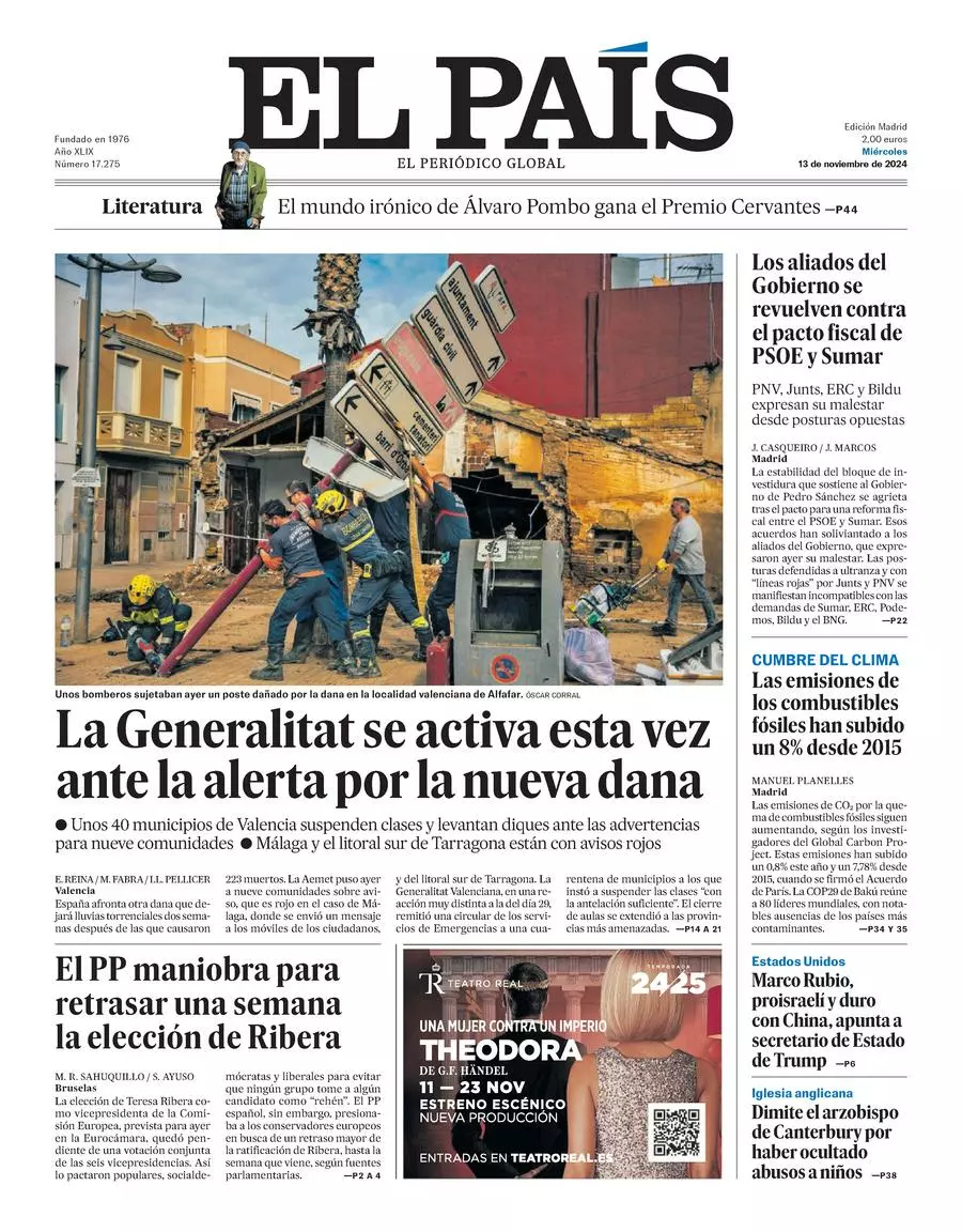 Prima-pagina-el-pais-edizione-di-oggi-13-11-2024