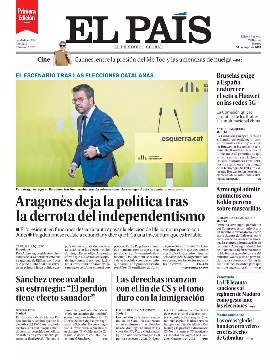 Prima-pagina-el-pais-edizione-di-oggi-14-05-2024