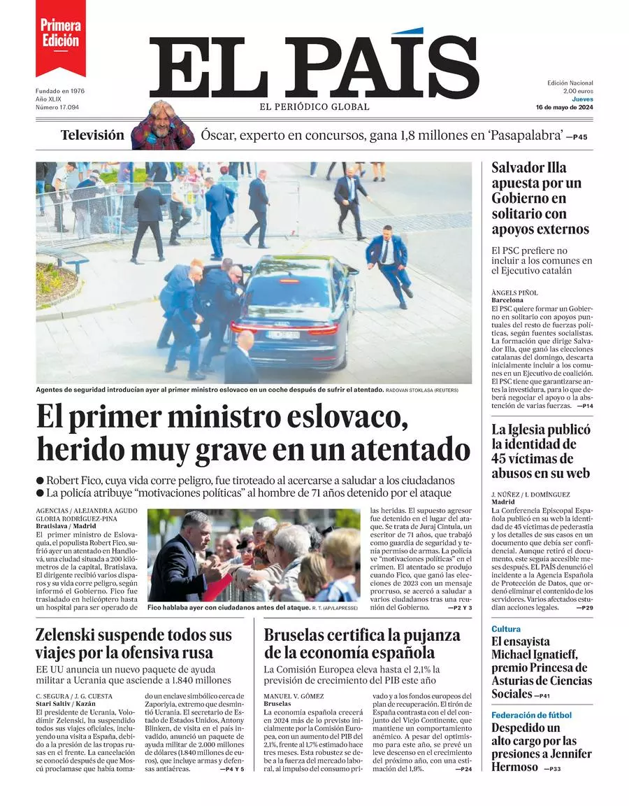 Prima-pagina-el-pais-edizione-di-oggi-16-05-2024