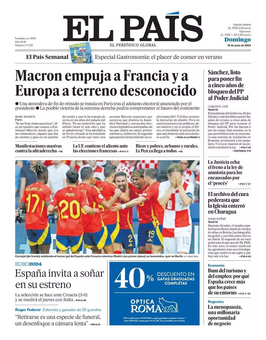 Prima-pagina-el-pais-edizione-di-oggi-16-06-2024