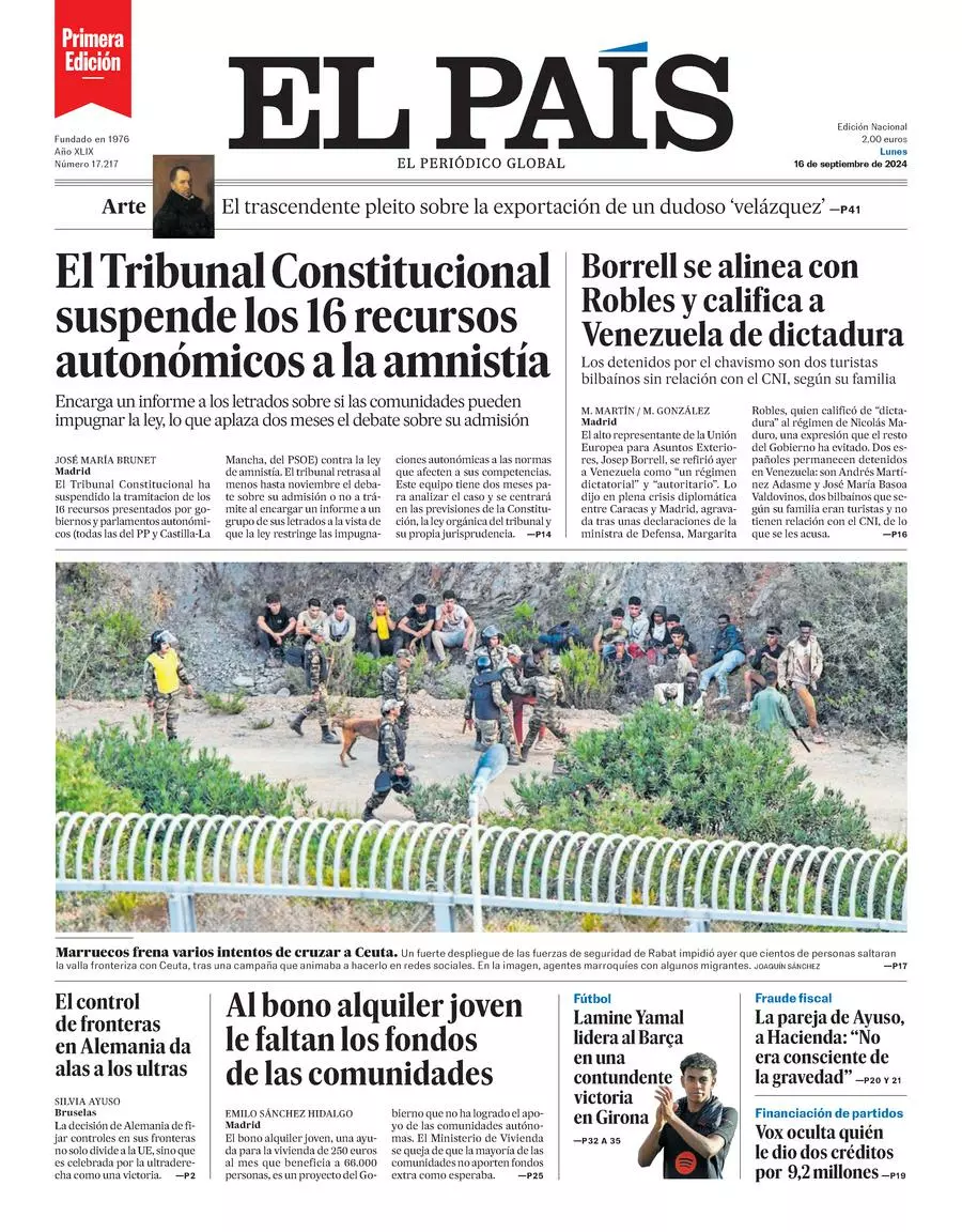 Prima-pagina-el-pais-edizione-di-oggi-16-09-2024