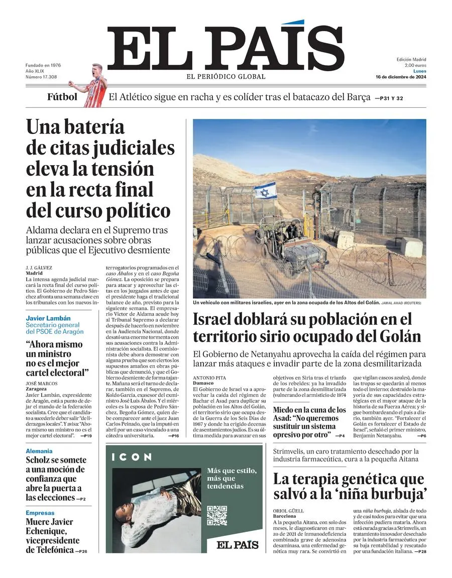 Prima-pagina-el-pais-edizione-di-oggi-16-12-2024