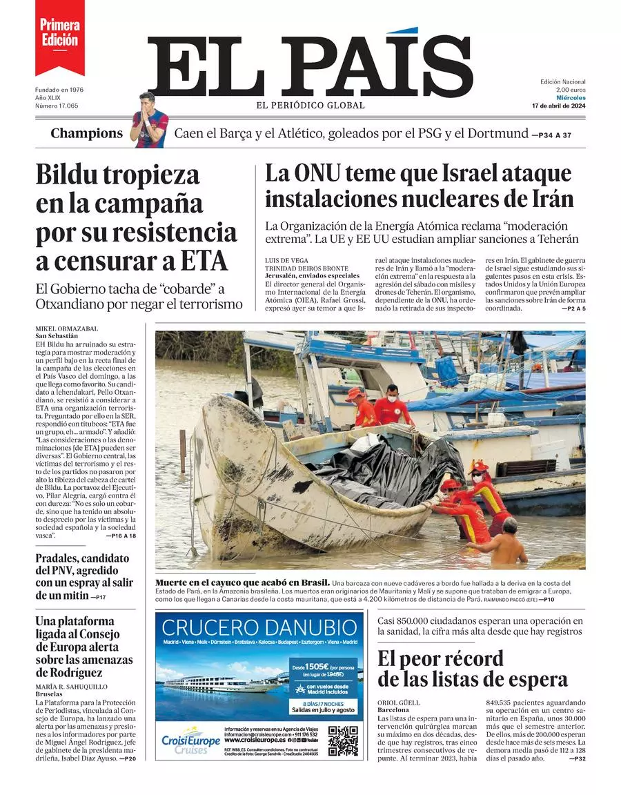 Prima-pagina-el-pais-edizione-di-oggi-17-04-2024