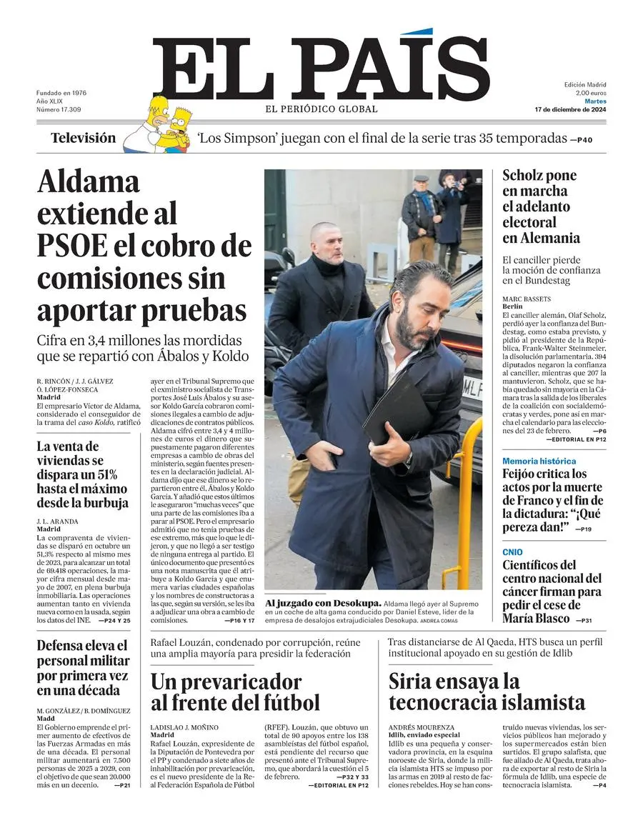 Prima-pagina-el-pais-edizione-di-oggi-17-12-2024