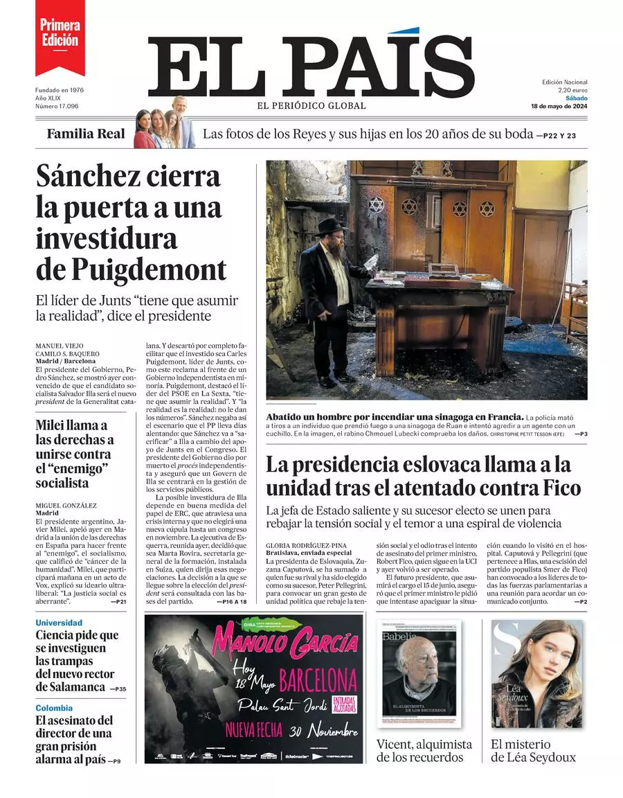 Prima-pagina-el-pais-edizione-di-oggi-18-05-2024