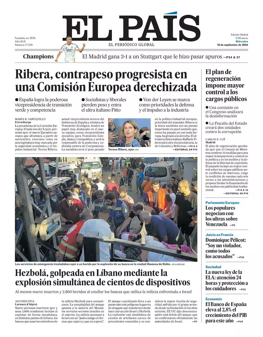 Prima-pagina-el-pais-edizione-di-oggi-18-09-2024