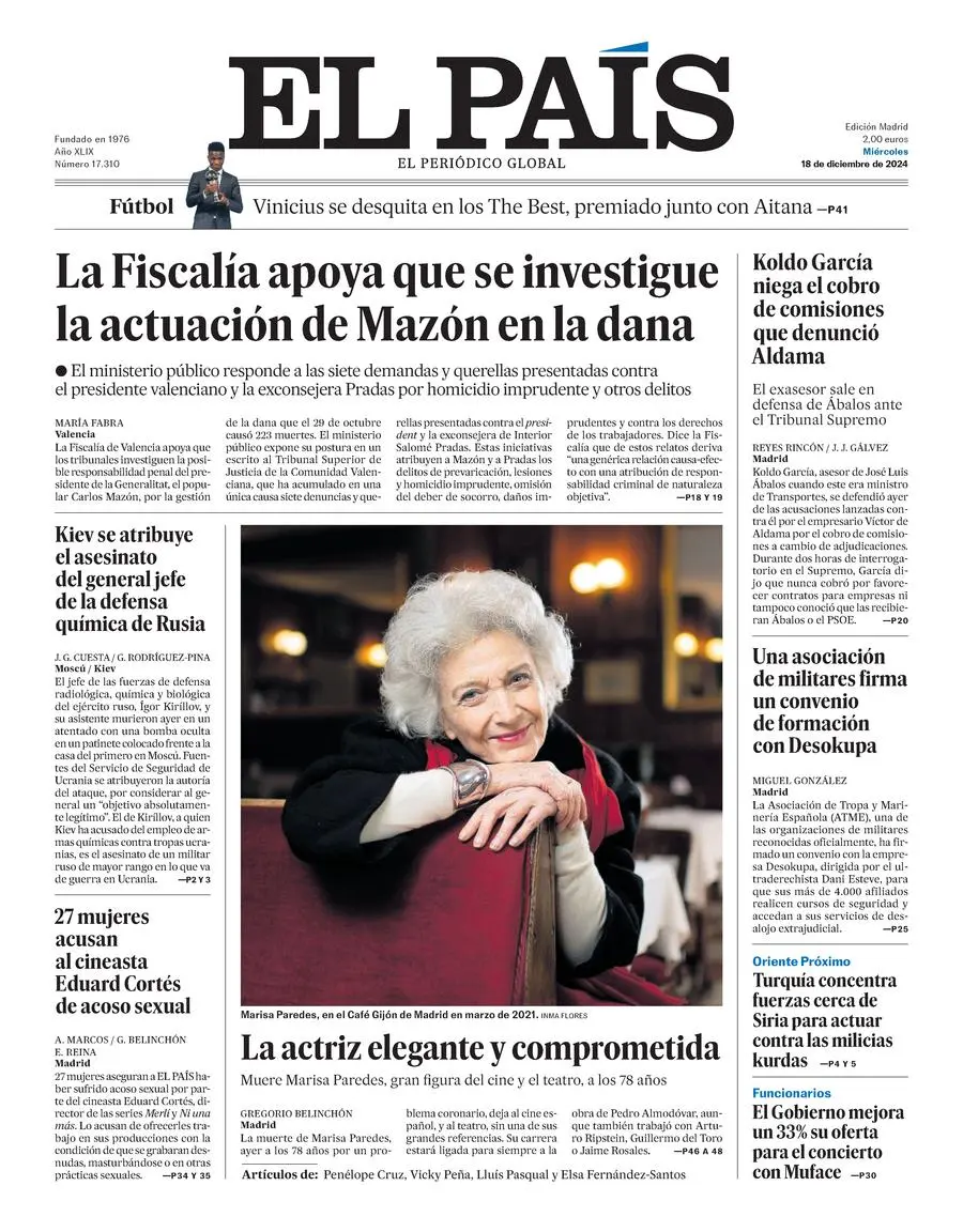 Prima-pagina-el-pais-edizione-di-oggi-18-12-2024