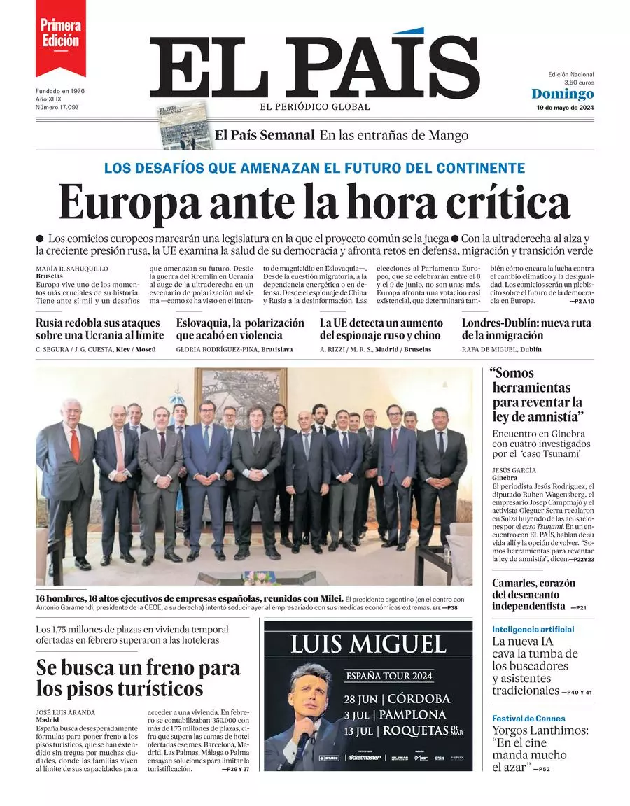 Prima-pagina-el-pais-edizione-di-oggi-19-05-2024