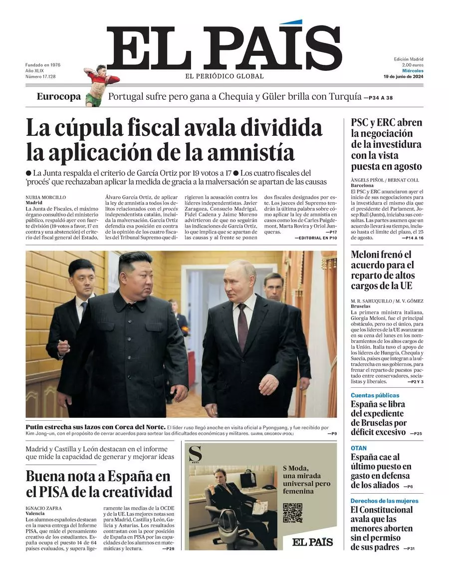 Prima-pagina-el-pais-edizione-di-oggi-19-06-2024