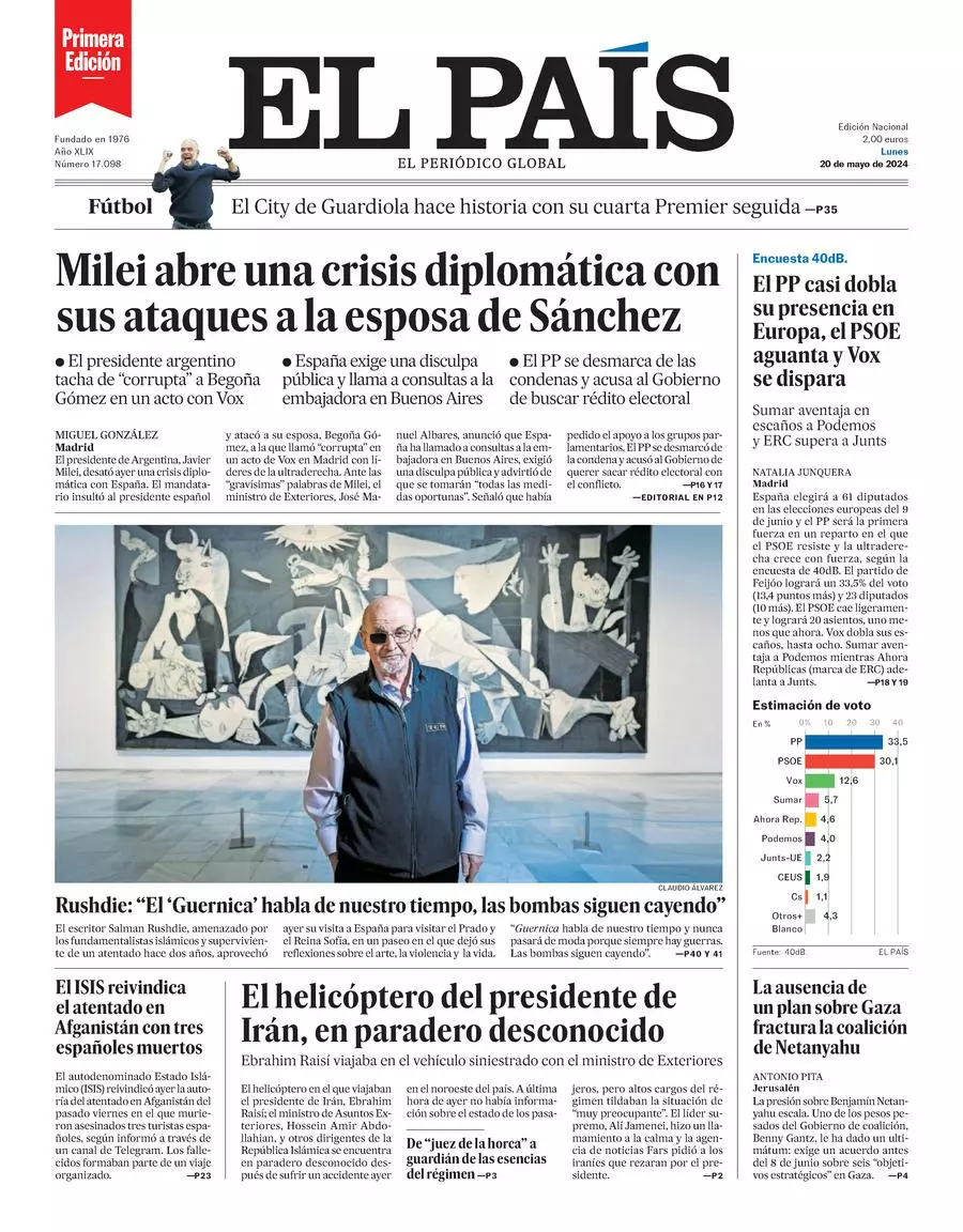 Prima-pagina-el-pais-edizione-di-oggi-20-05-2024