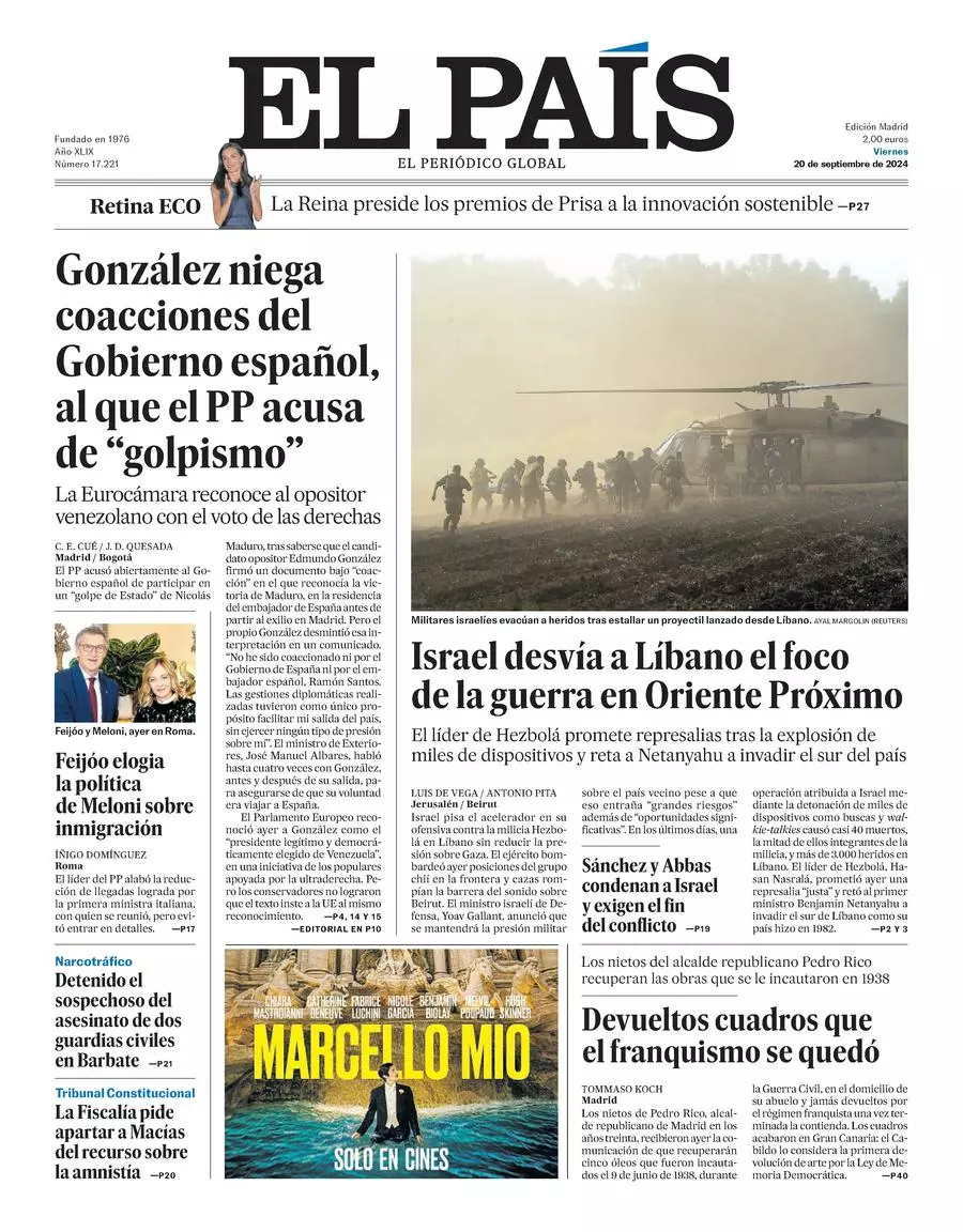 Prima-pagina-el-pais-edizione-di-oggi-20-09-2024