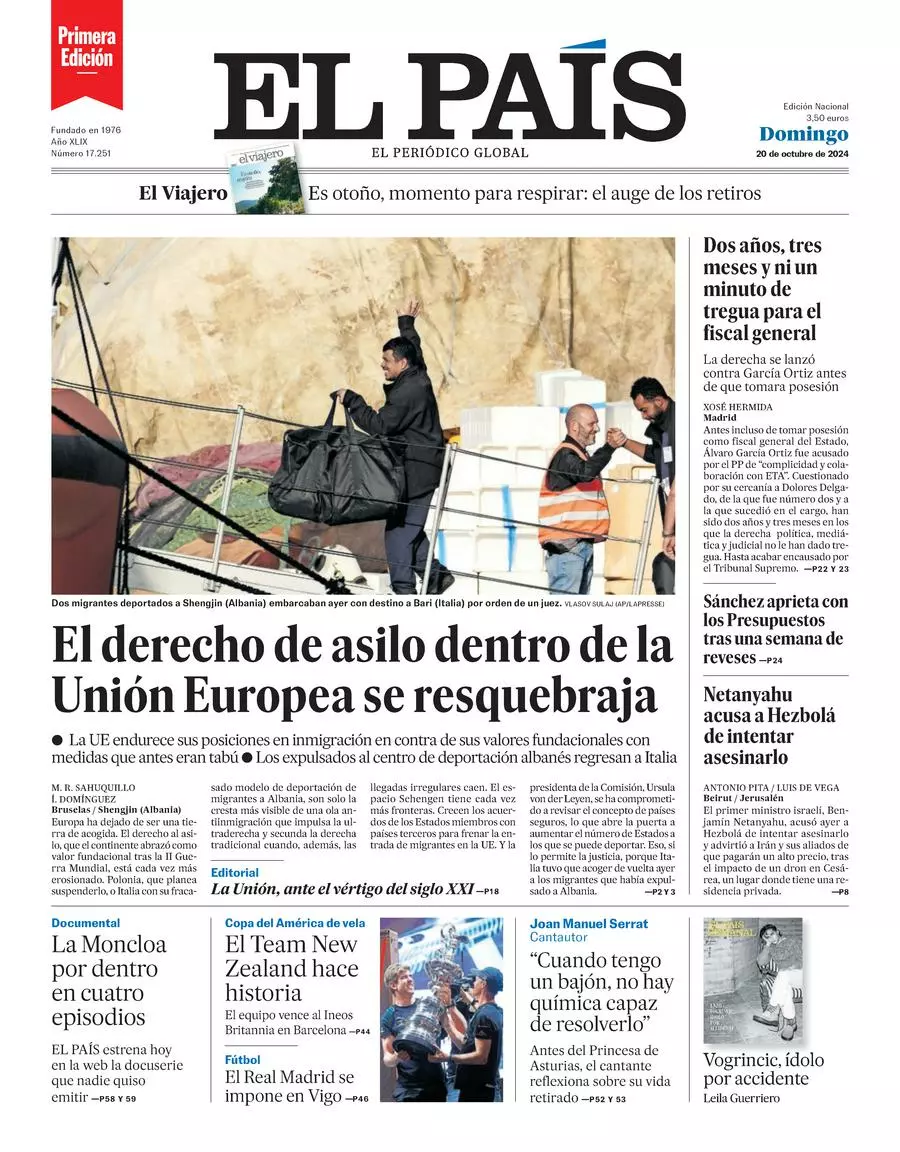 Prima-pagina-el-pais-edizione-di-oggi-20-10-2024