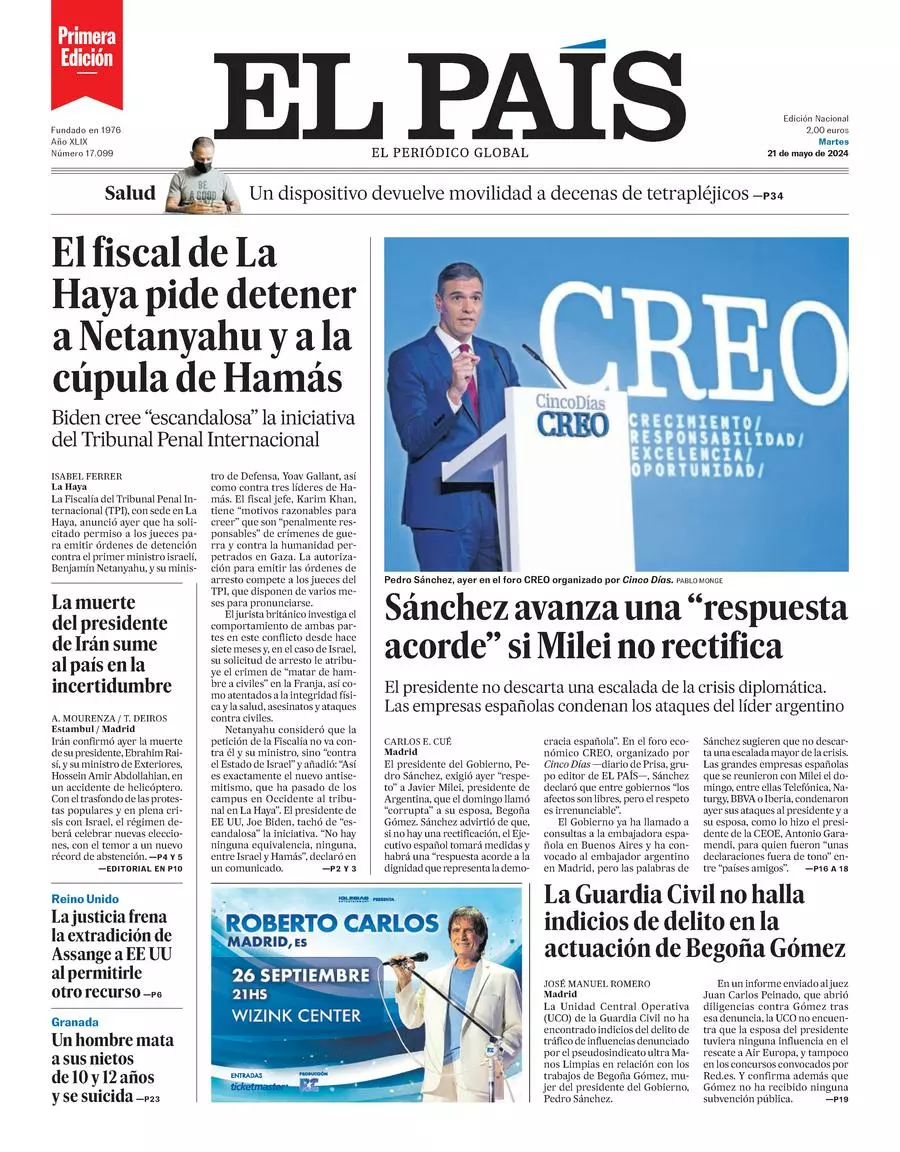 Prima-pagina-el-pais-edizione-di-oggi-21-05-2024