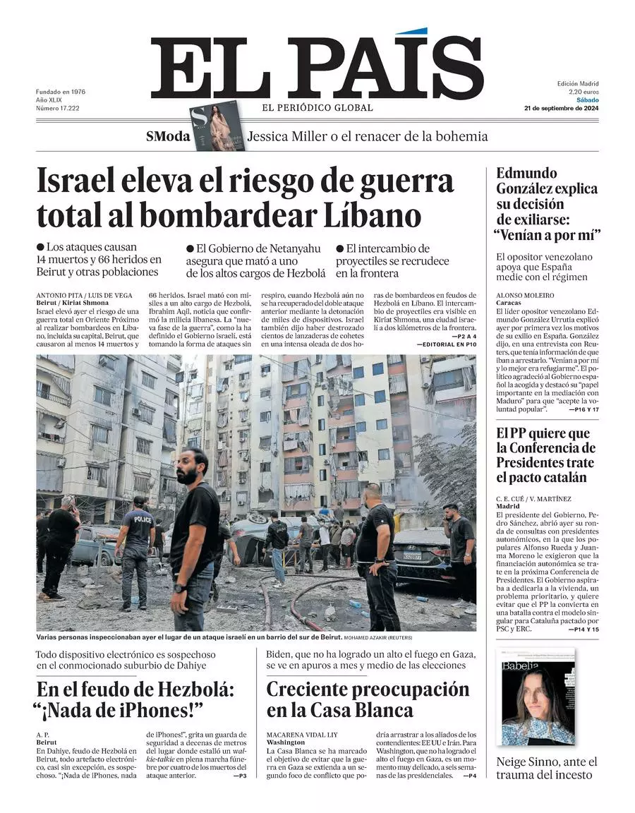 Prima-pagina-el-pais-edizione-di-oggi-21-09-2024